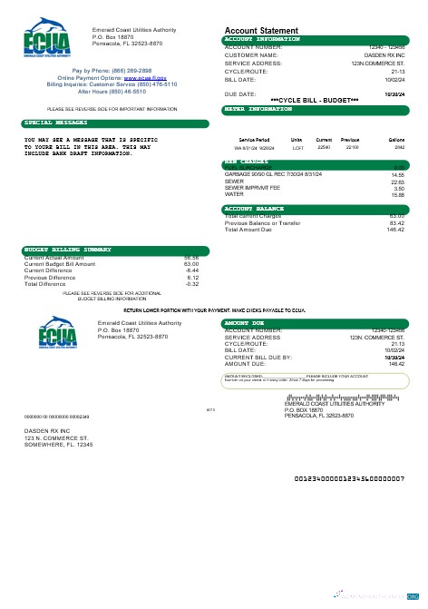 Download USA ECUA business utility bill template in Word and PDF formats Photoshop template